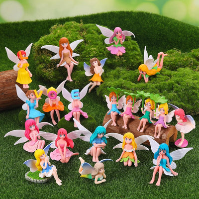 20 Pzas Figuras Hadas Miniatura con Flores y Alas Decoración Jardín