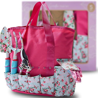 Juego 5 Pzas Herramientas Jardín Floral con Bolsa Organizadora