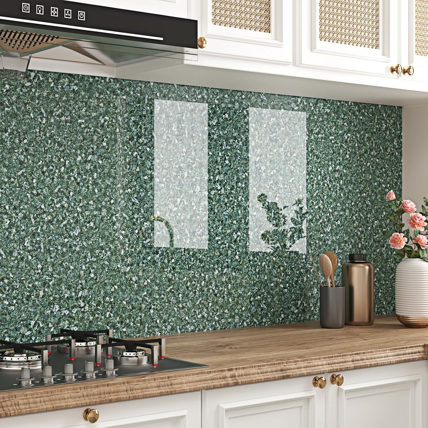 Papel tapiz granito verde impermeable para cocina