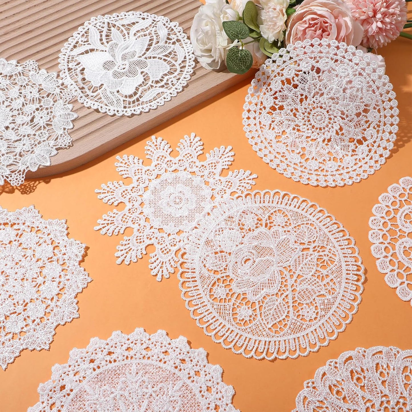 10 Manteles Encaje Blanco 6pulg Redondos Hechos a Mano
