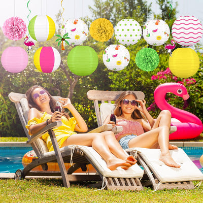 16 Linternas Papel Decoración Fiesta Verano Playa Piscina