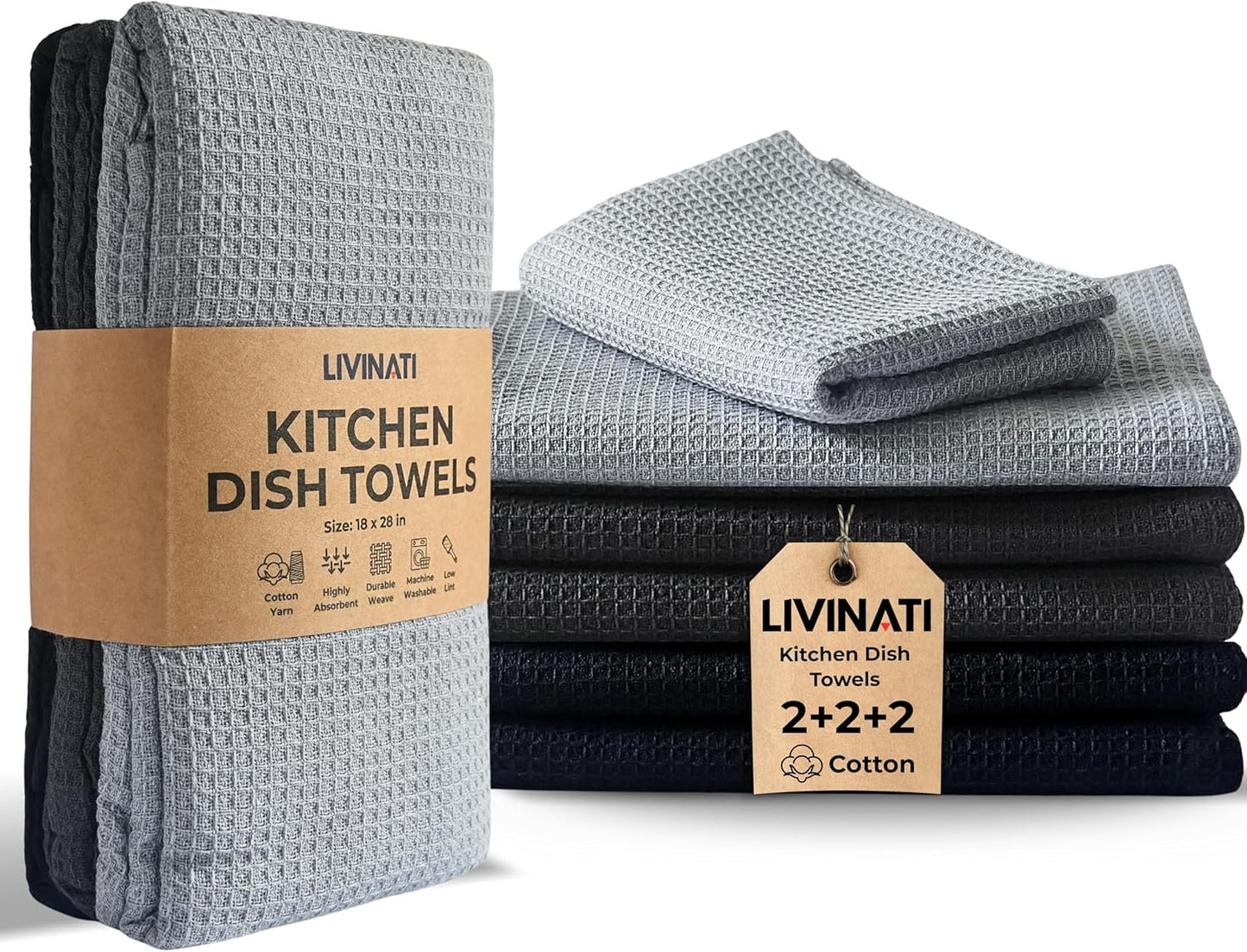 Toallas de cocina de algodón absorbentes sin pelusas juego de 222