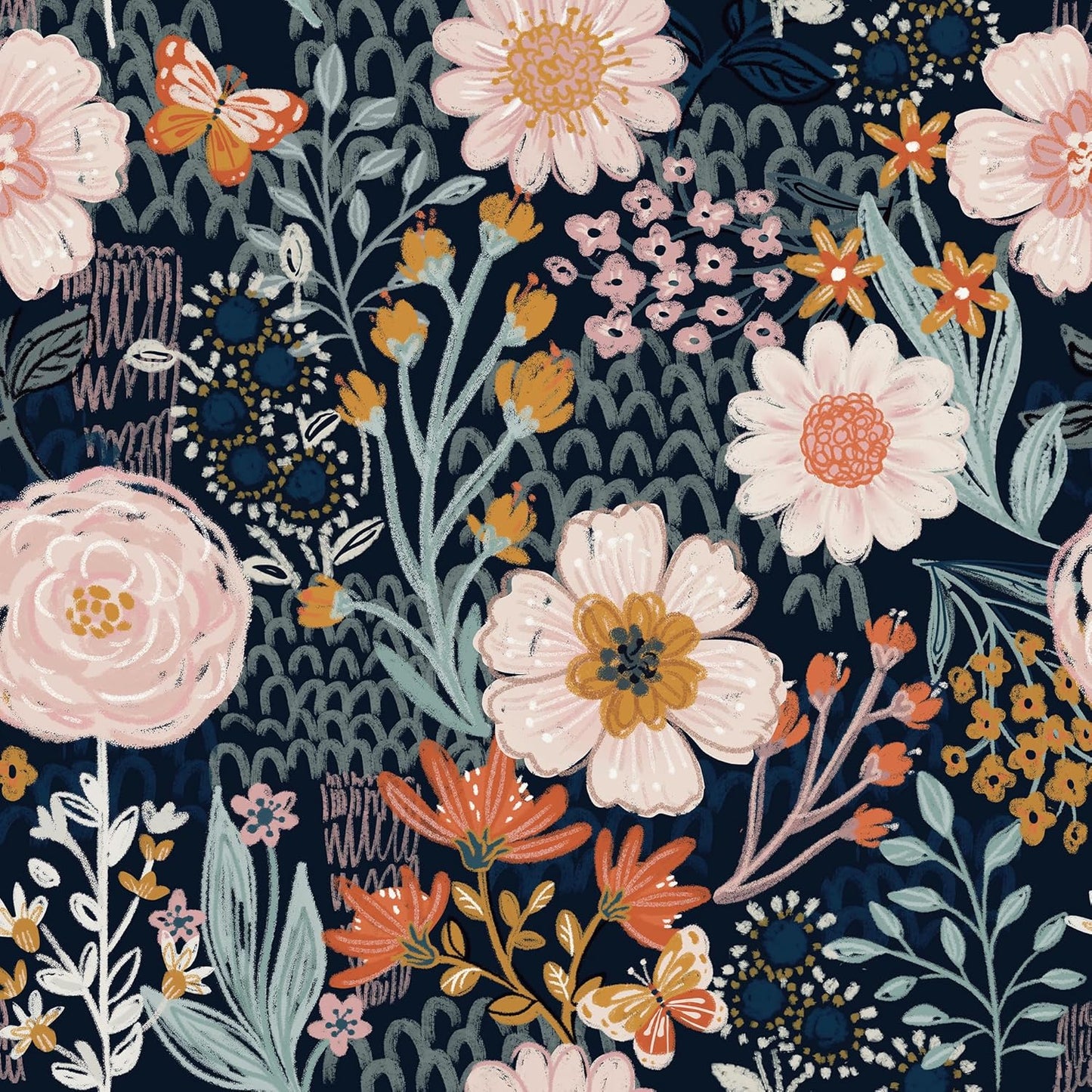 Papel tapiz floral bohemio azul oscuro autoadhesivo 17x197pulg