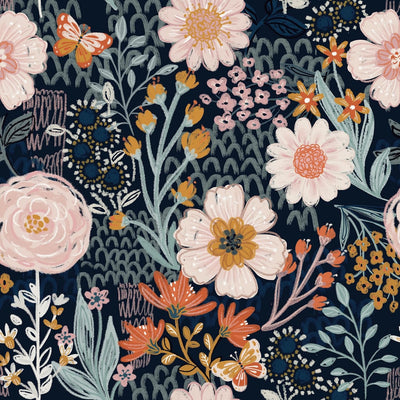 Papel tapiz floral bohemio azul oscuro autoadhesivo 17x197pulg