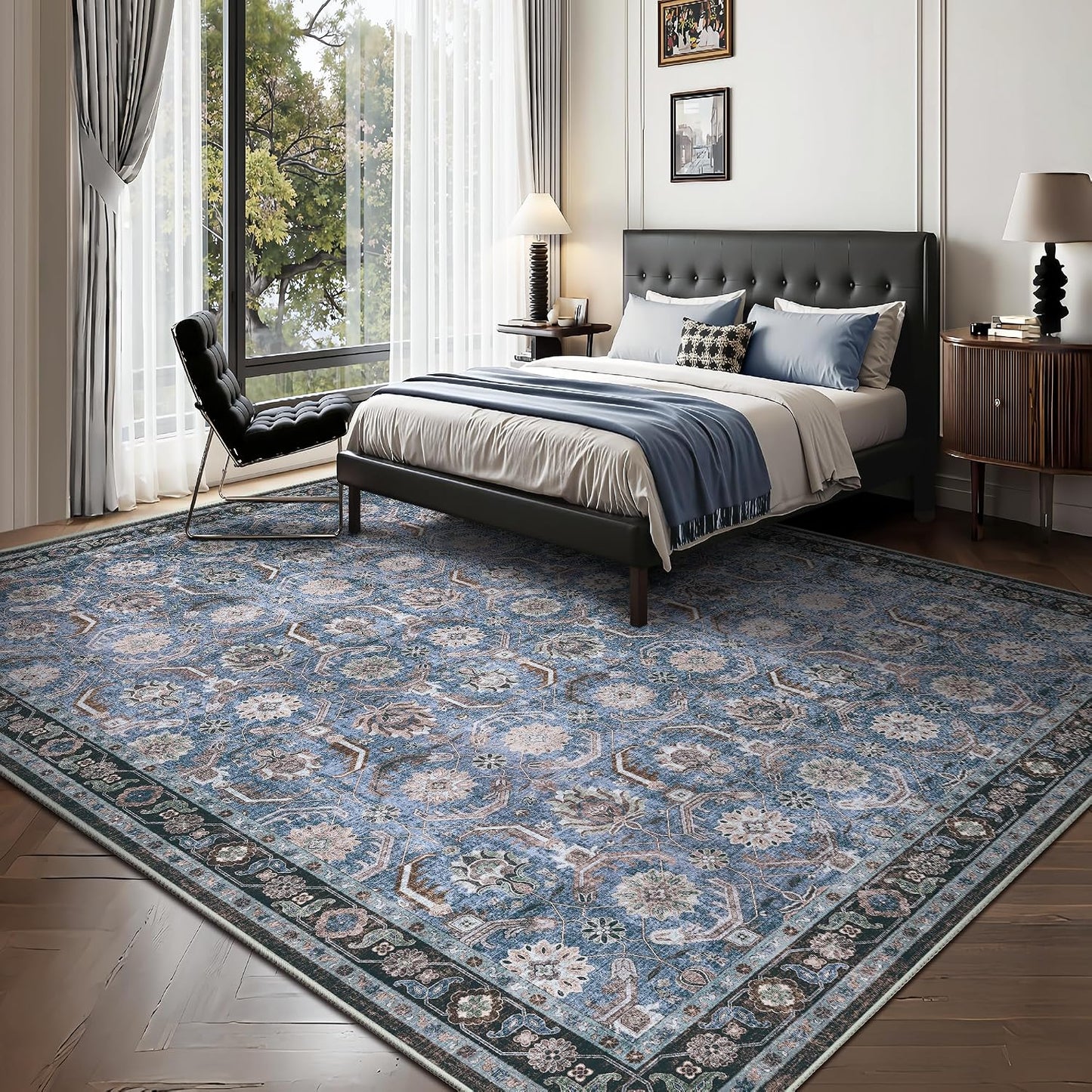 Alfombra sala 6x9ft suave antideslizante pelo bajo azul