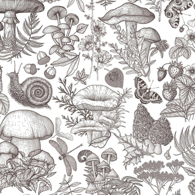 Papel tapiz vintage hongos blancos y negros despegar pegar