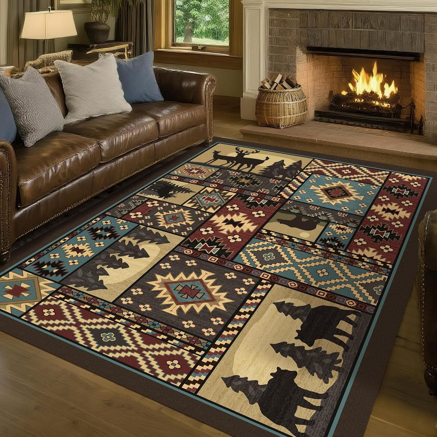 Tapete rustic bear western decor 9x12pulg para sala dormitorio