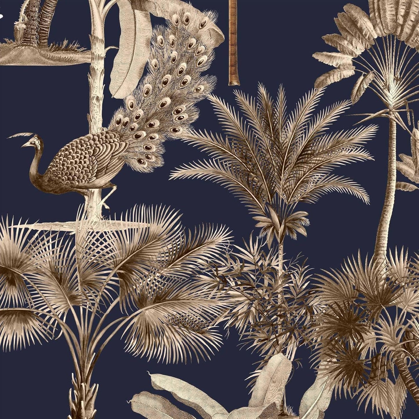 Papel tapiz palmeras pavo real azul marino autoadhesivo sala