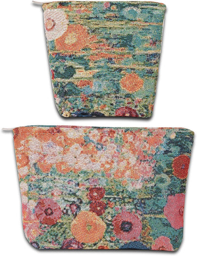 Set 2 Bolsas Maquillaje Portátiles con Cremallera Azul Flor