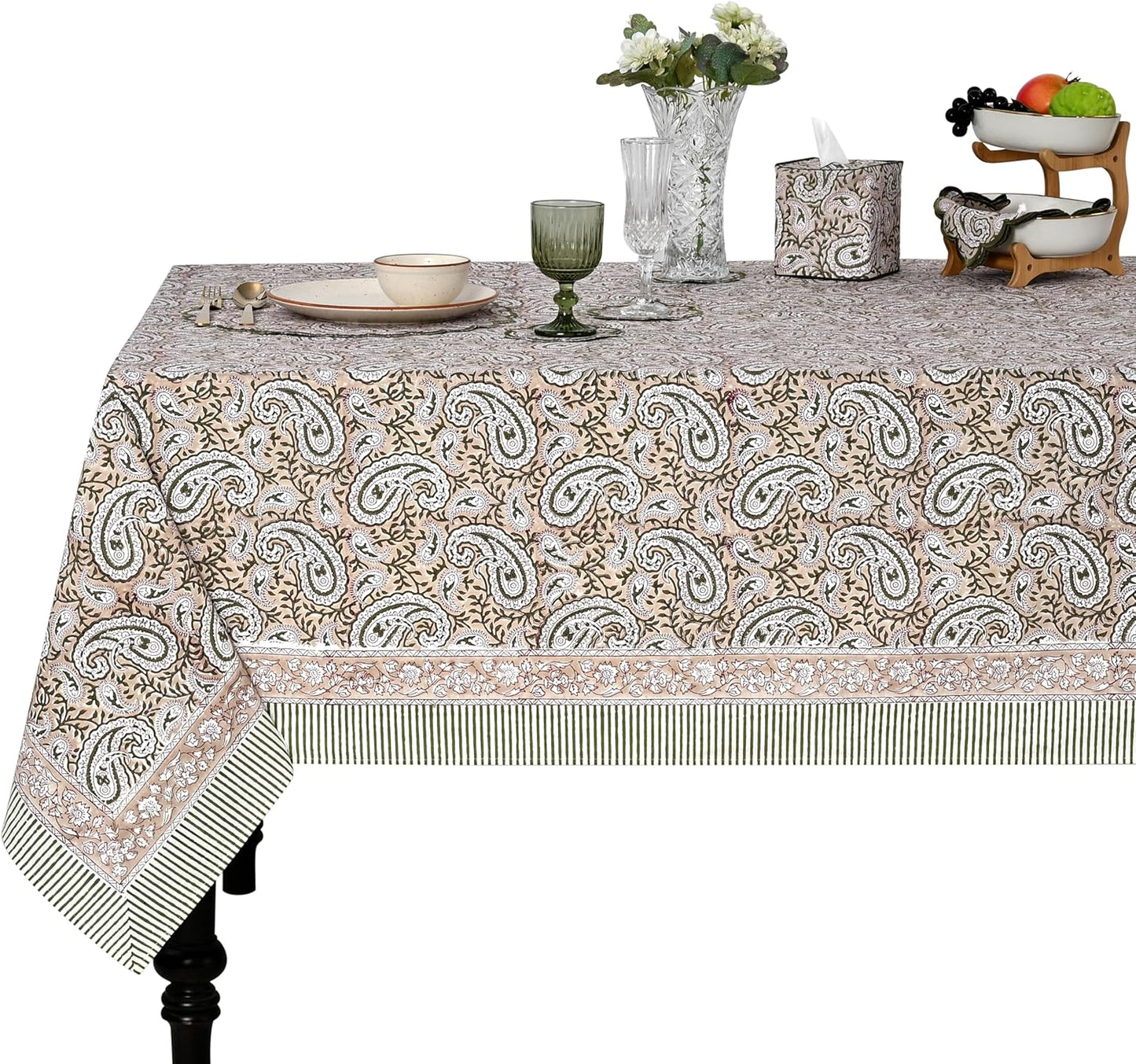 Mantel algodón estampado bloques bohemio 48x102pulg