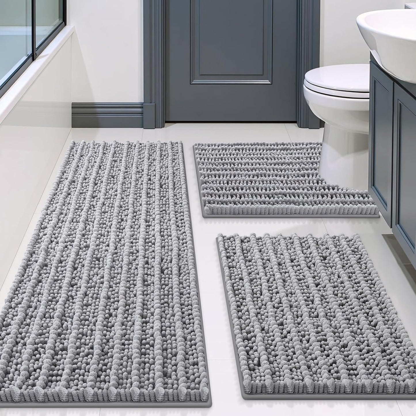 Set 3 Alfombras Baño Antiderrap Goma Gris