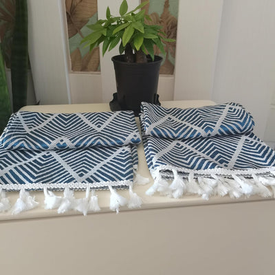 Cubierta con borlas antipolvo para mesita de noche azul paquete de 2