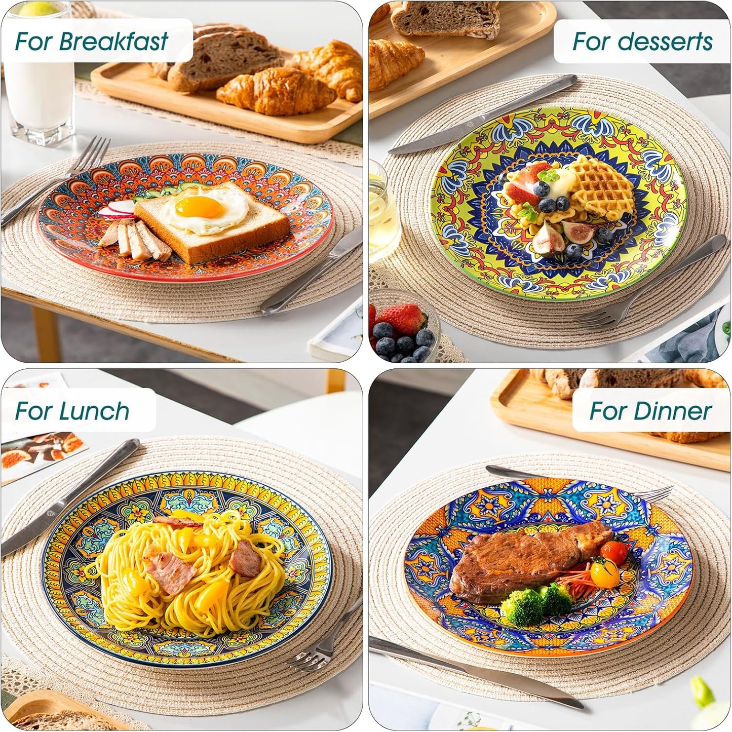 Set 6 Platos Cena Bohemios Cuencos Porcelana 32oz