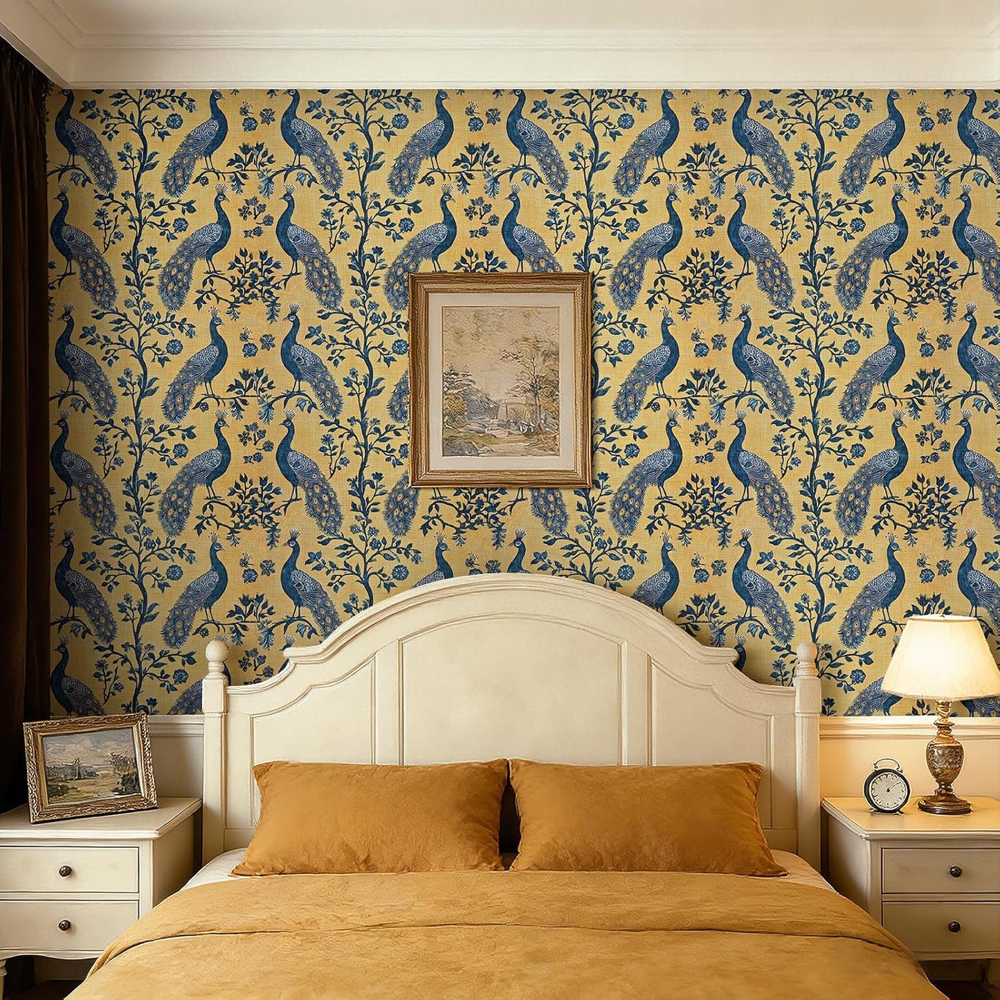 Papel tapiz vintage floral azul despegable y pegable