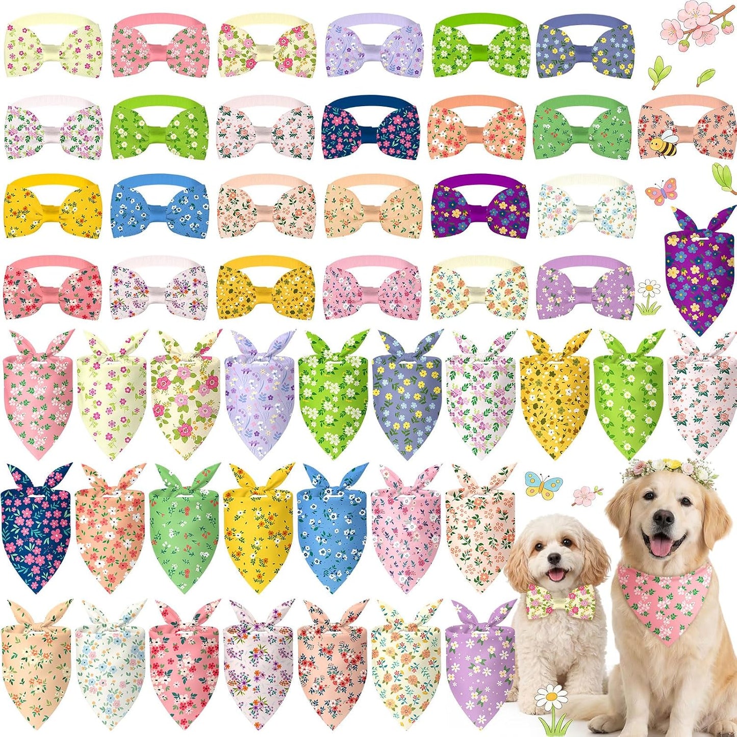 Set 50 bandanas primavera perro corbatín 25 a granel 25 dijes