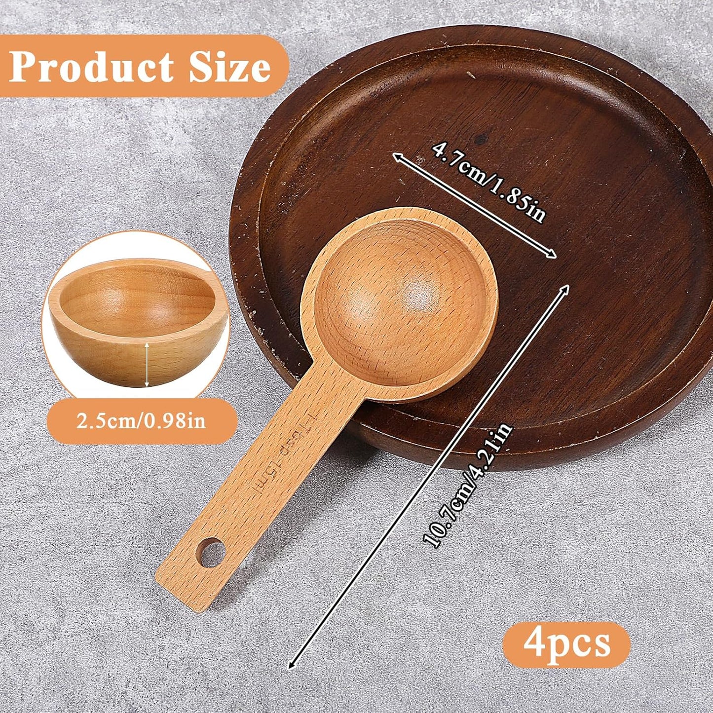 4 Cucharas Medidoras de Madera para Café y Azúcar