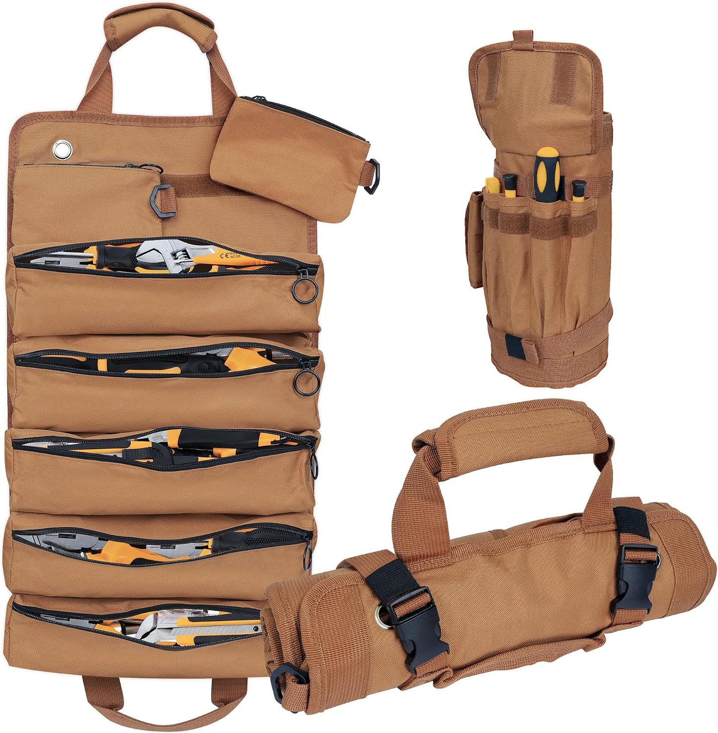 Bolsa herramientas plegable 5 compartimentos 2 bolsas desmontables