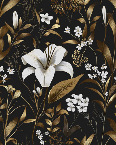 Papel tapiz negro dorado vintage floral 17.5x197pulg autoadhesivo