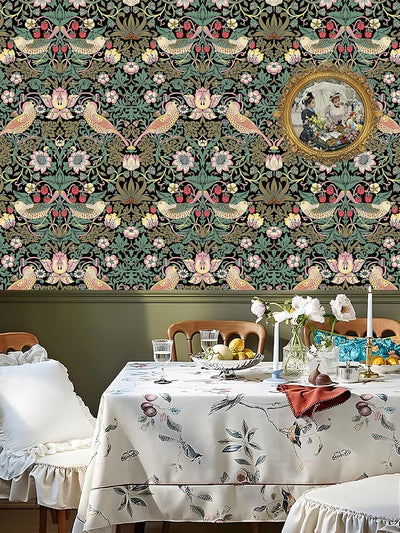 Papel tapiz autoadhesivo floral oscuro vintage 17.5x118pulg