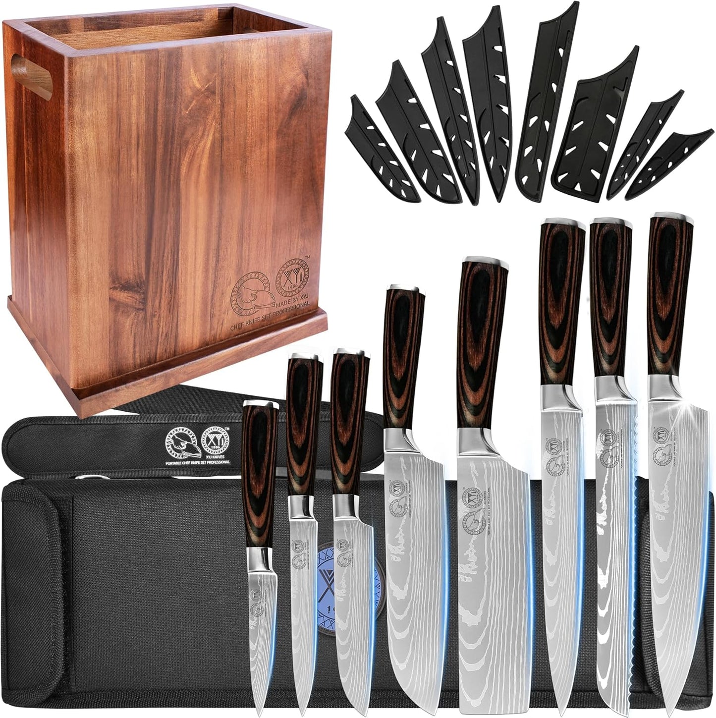 Set 8 Cuchillos Chef Acero Inox Bloque Magnético Estilo Japonés