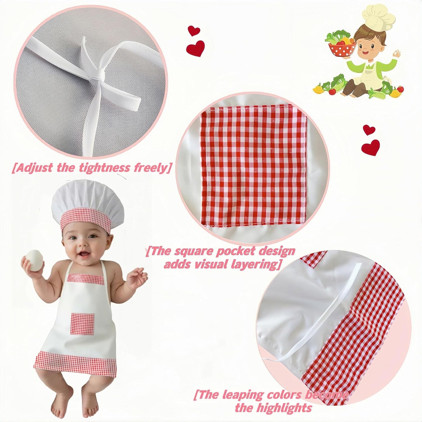Set 2 accesorios foto chef y delantal bebé 8-24m