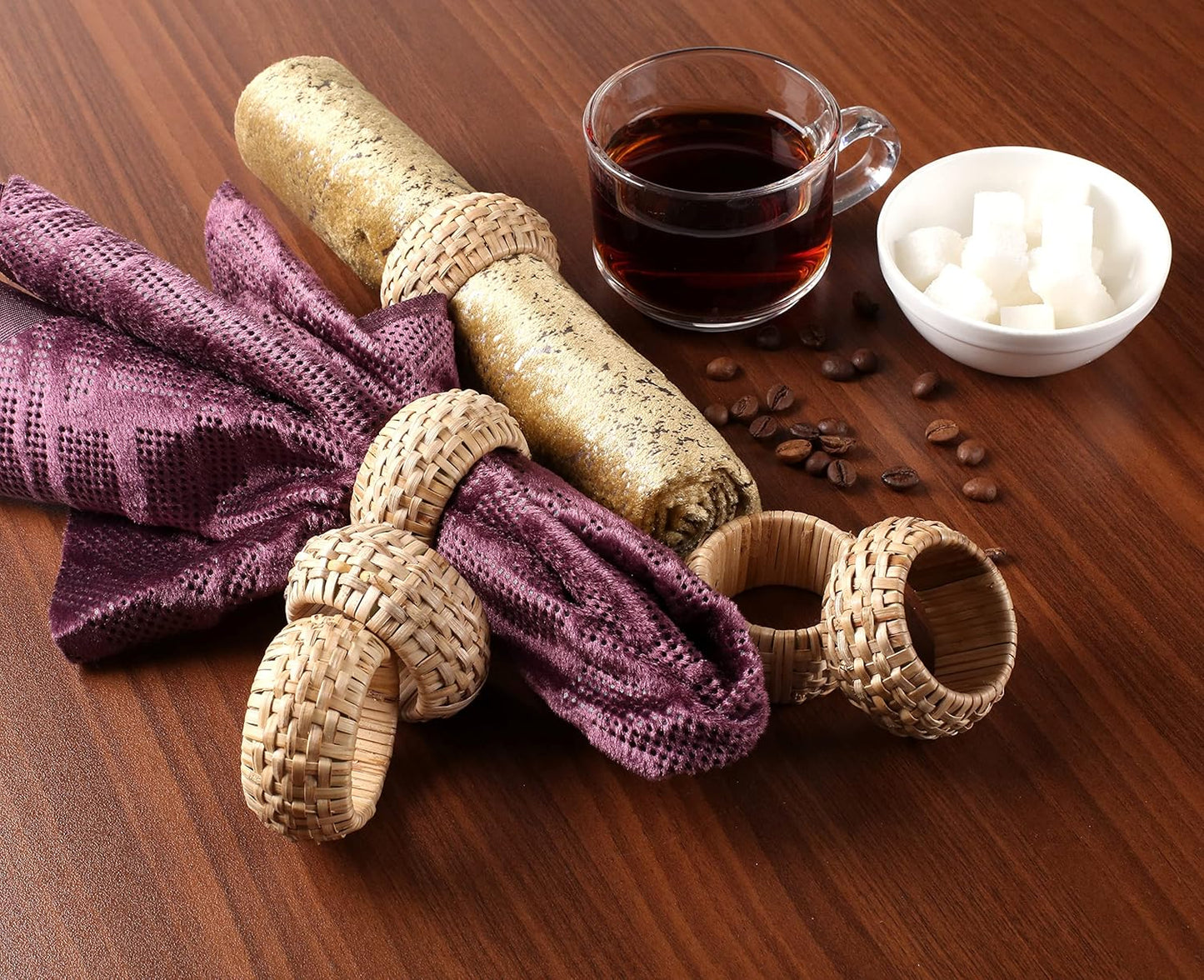Juego de 8 servilleteros de caña natural marrón decoración rústica bohemia