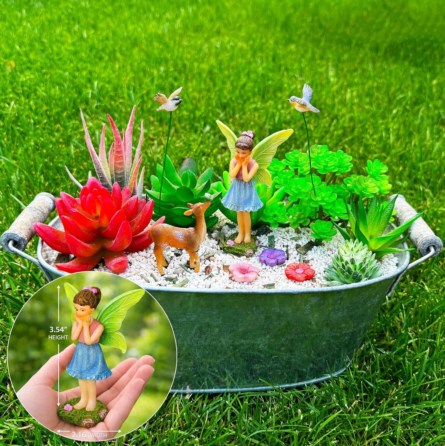 Figuras hadas y ciervos decoración jardín 7 pzas