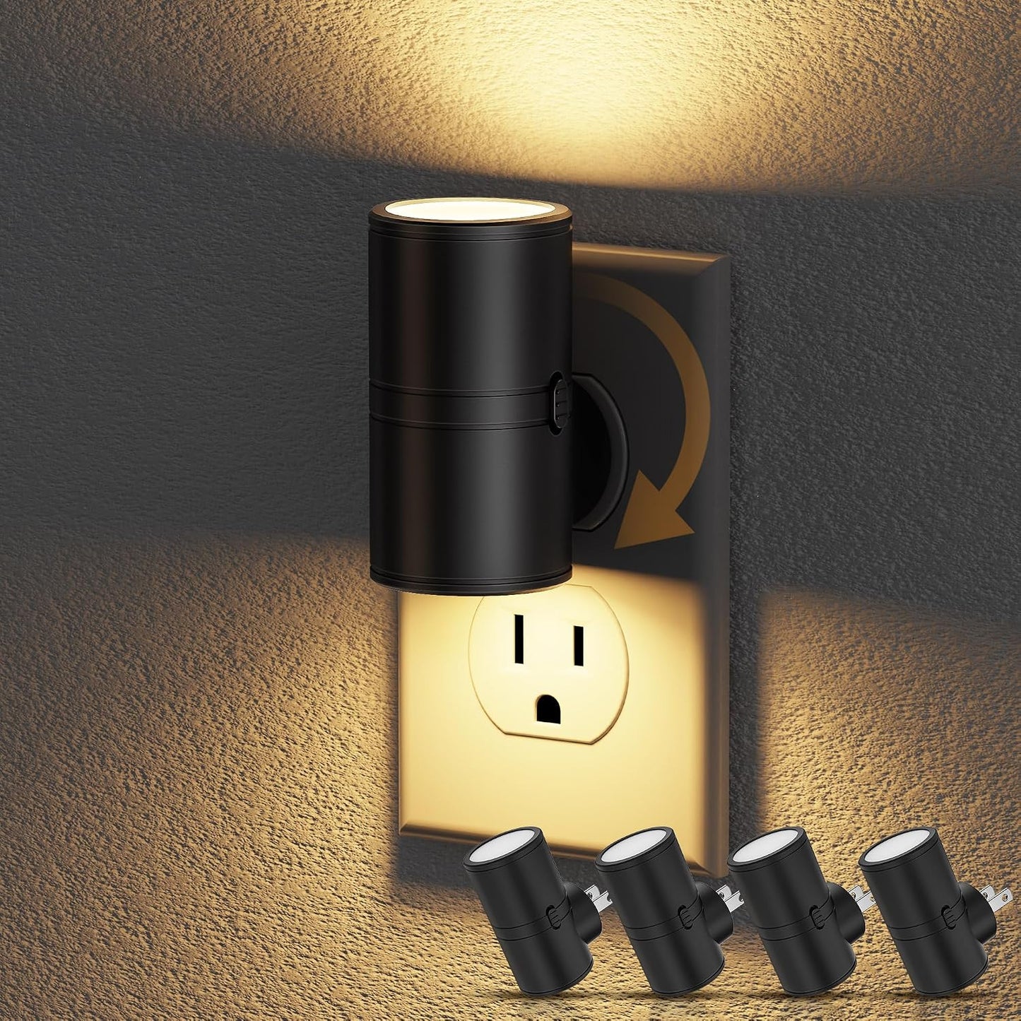 Luz nocturna LED enchufable giratoria 4uds sensor atardecer