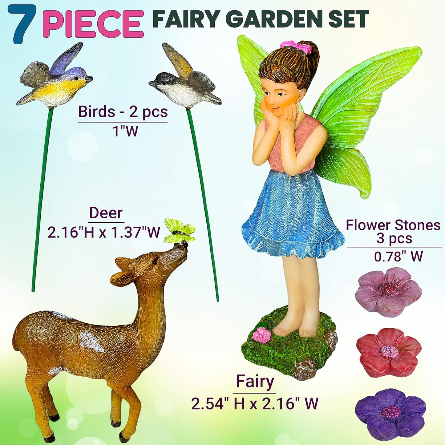 Figuras hadas y ciervos decoración jardín 7 pzas