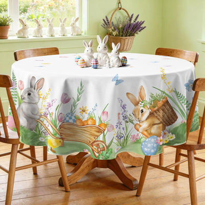 Mantel redondo Pascua 70x70pulg poliéster con huevos cristianos