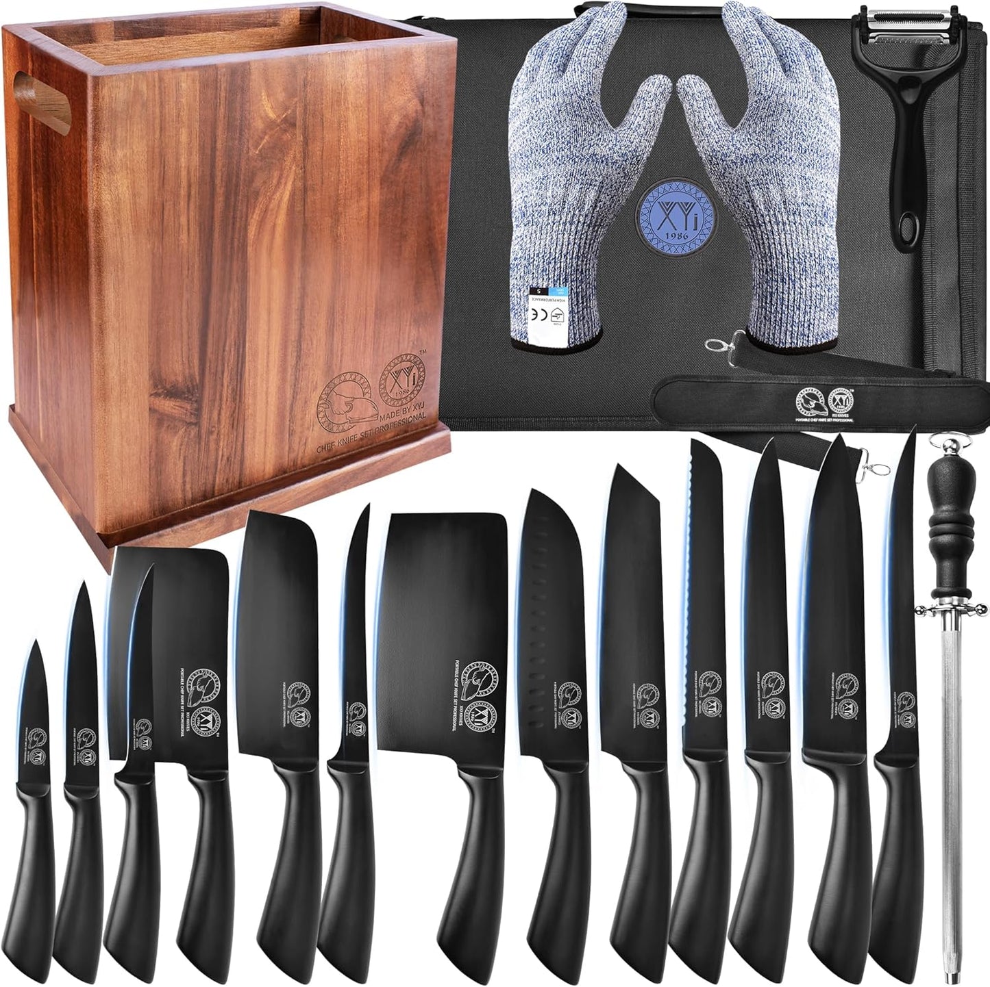 Set 13 Cuchillos Acero Inox con Bloque Magnético y Accesorios