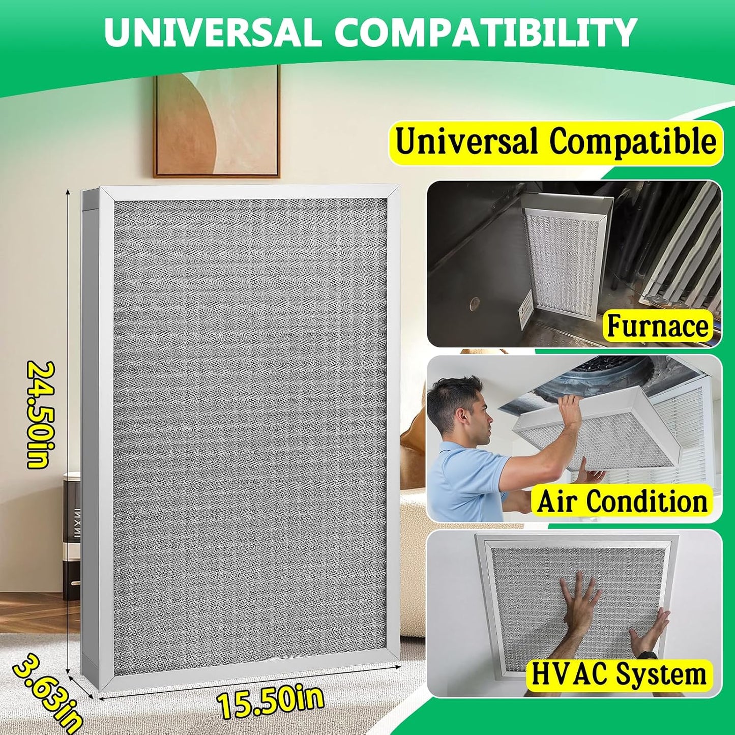 Filtro HVAC reutilizable 16x25x4 MERV-11 lavable eficiencia