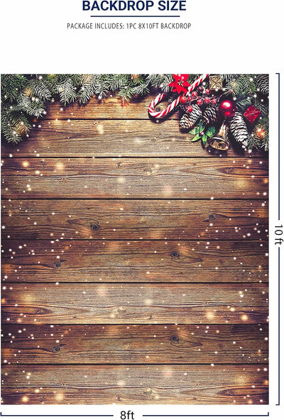 Telón madera Navidad 8x10ft copo nieve purpurina dorada