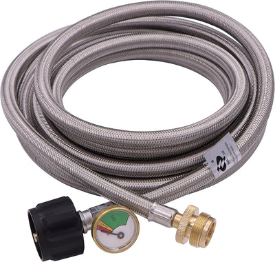 Adaptador propano acero inox 15ft con manómetro para Qcc1