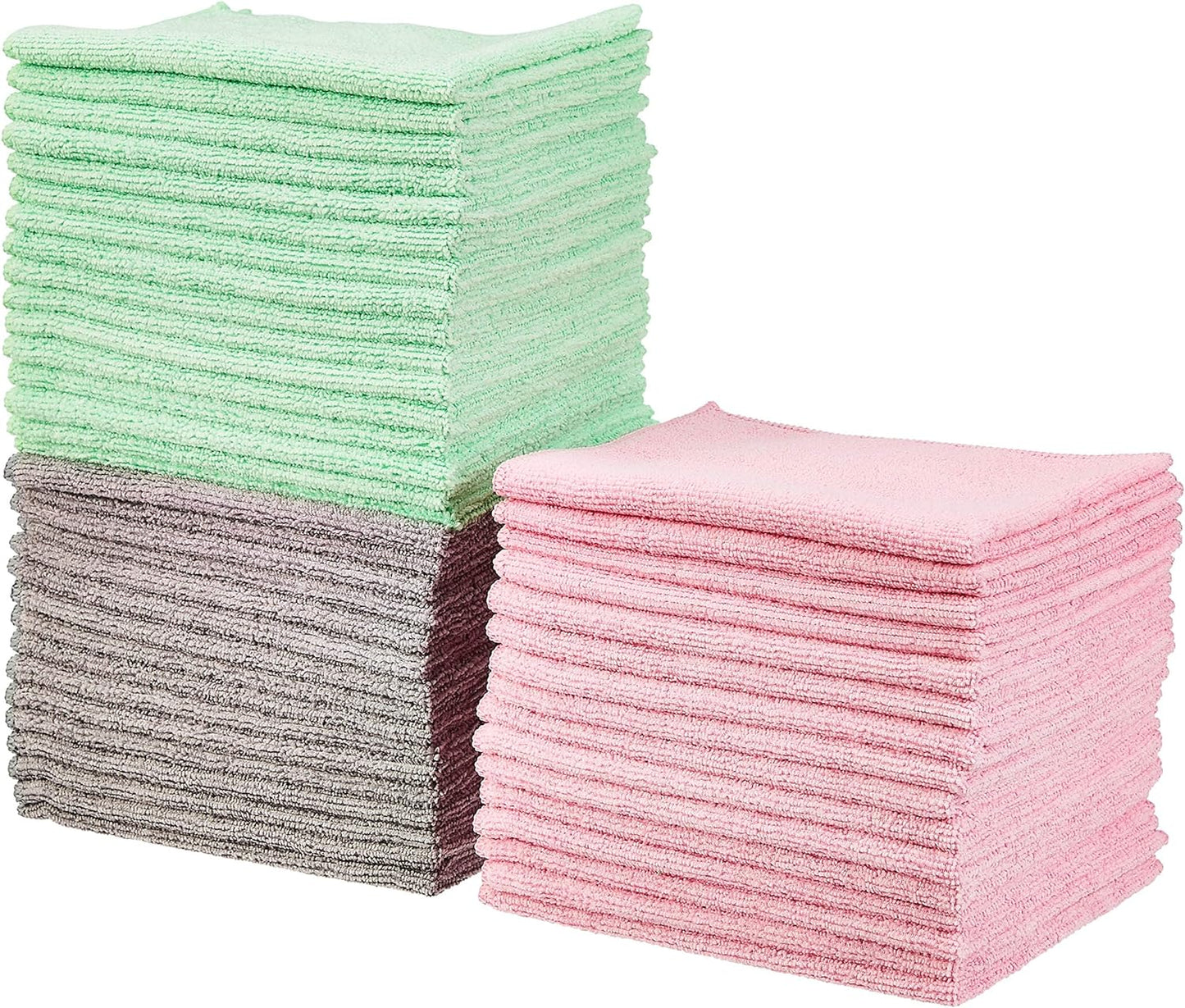 Paquete 48 paños microfibra reutilizables 16x12pulg verde/gris/rosa