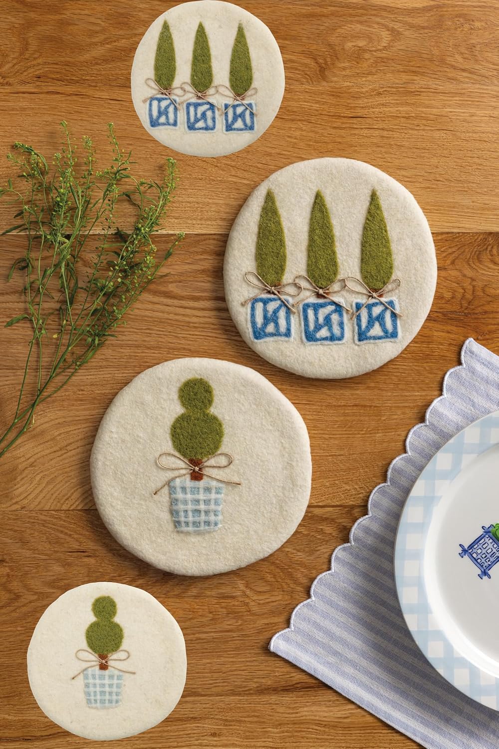 Salvamanteles de lana fieltro Mud Pie Topiary