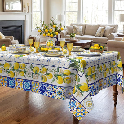 Mantel rectangular color limón 60 x 84 pulgadas decoración granja a cuadros azules poliéster