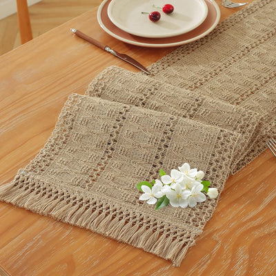 Camino de mesa bohemio de arpillera con borlas 72 pulgadas decoración moderna rústica