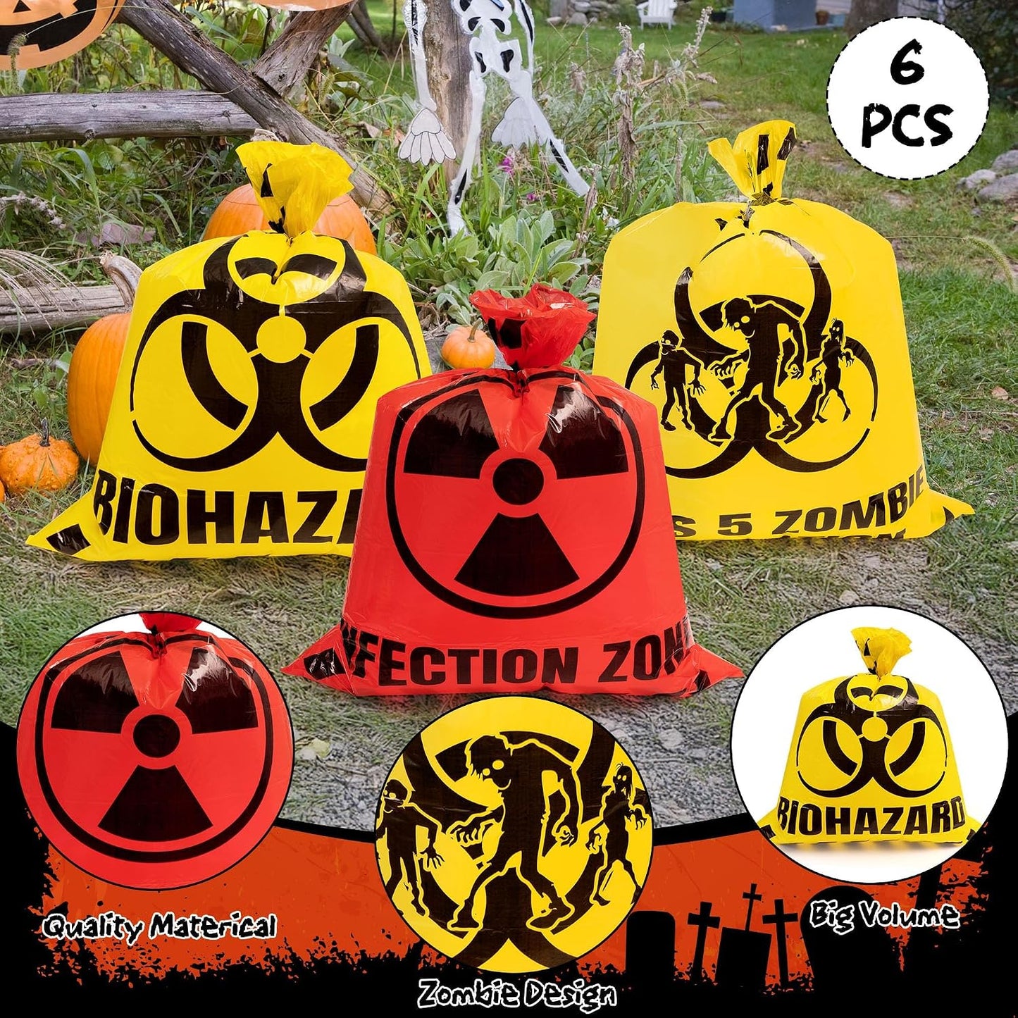 Bolsas basura reutilizables con lazos para césped Halloween