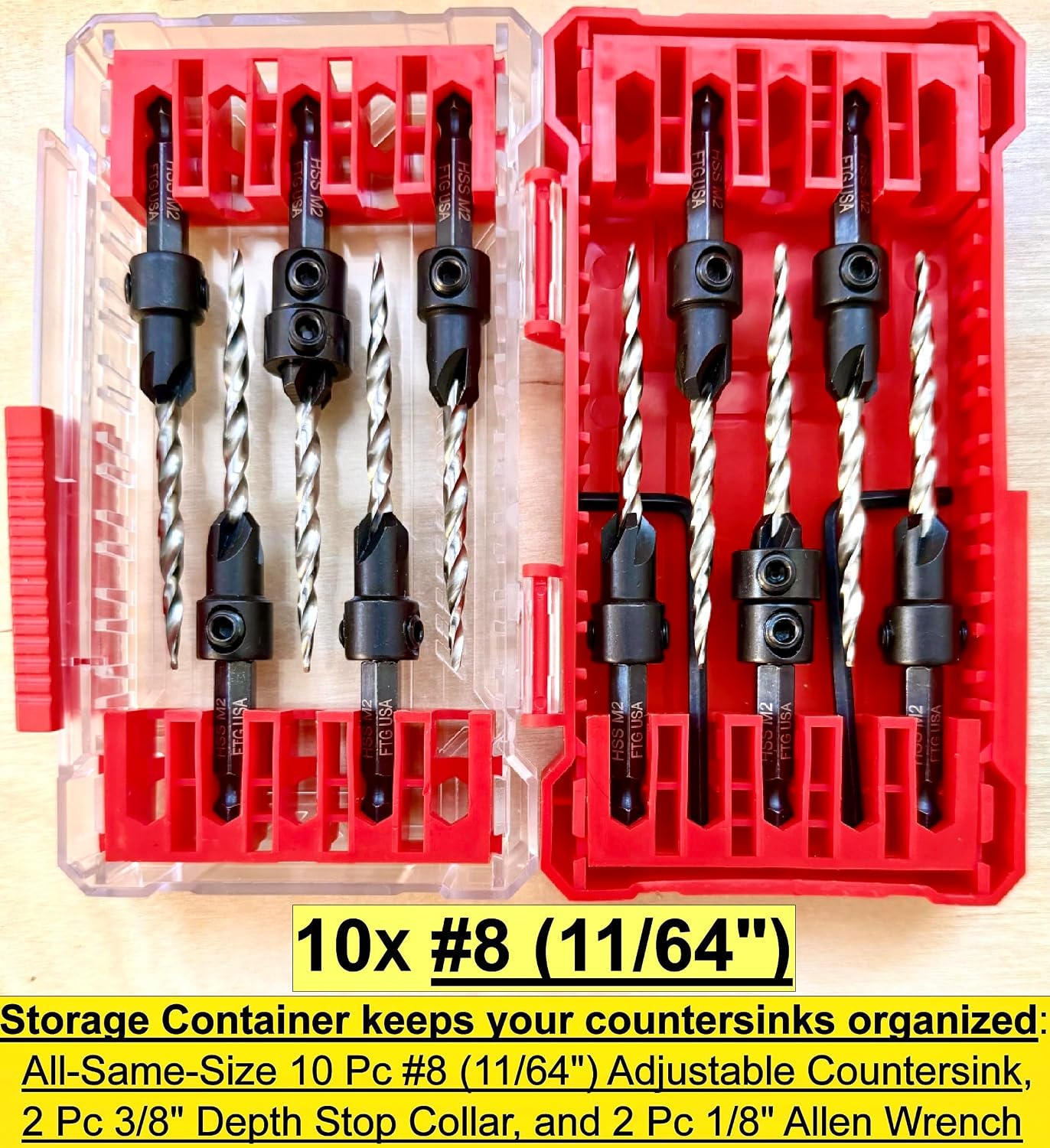 Set 10 Brocas Avellanadoras 11/64pulg Con Broca Cónica Carpintería