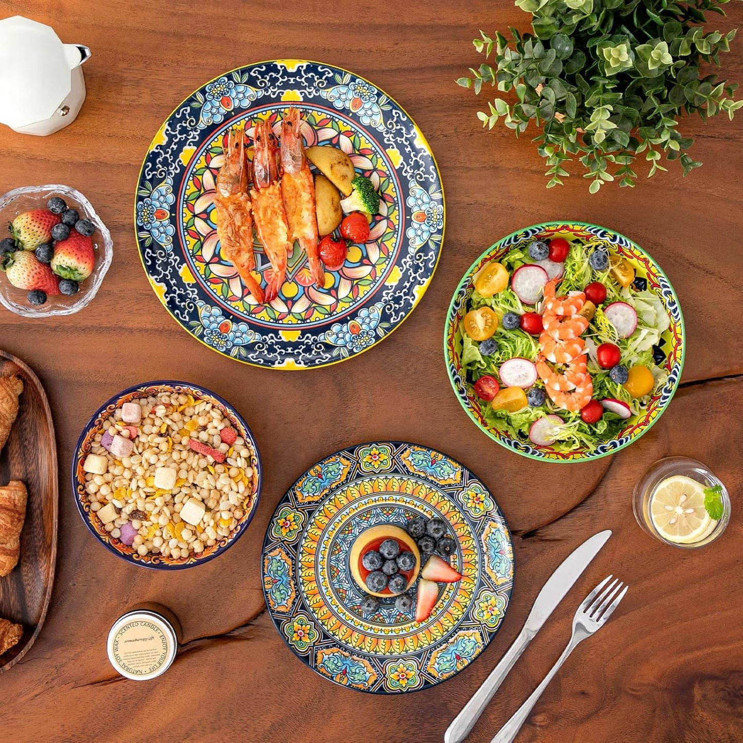 Set 6 Cuencos Porcelana Pasta 32oz Coloridos