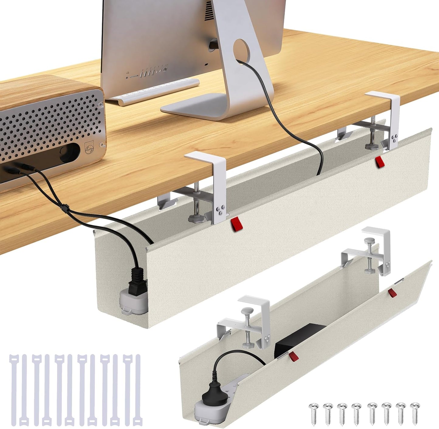 Bandeja gestion cables escritorio tela con abrazadera