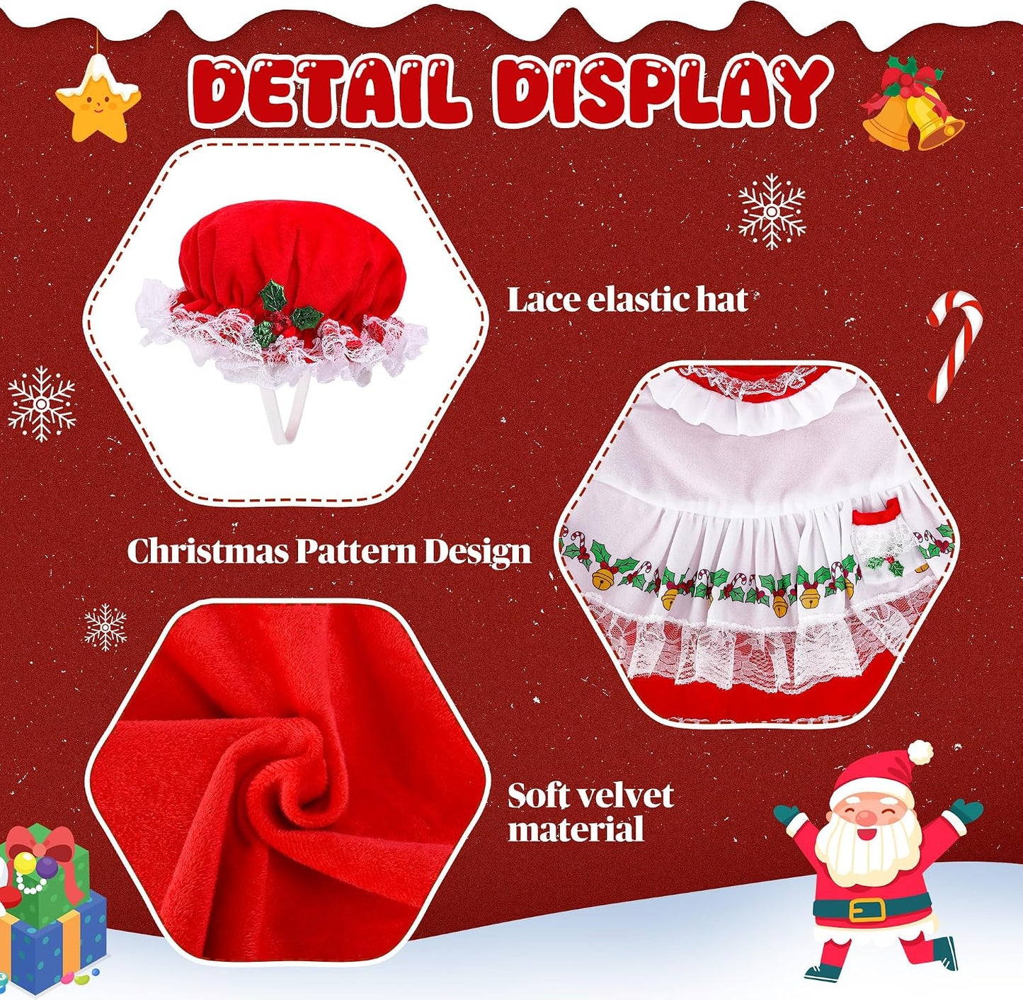 2 Pzas Vestidos Mrs. Claus con Sombrero para Decoración Navidad