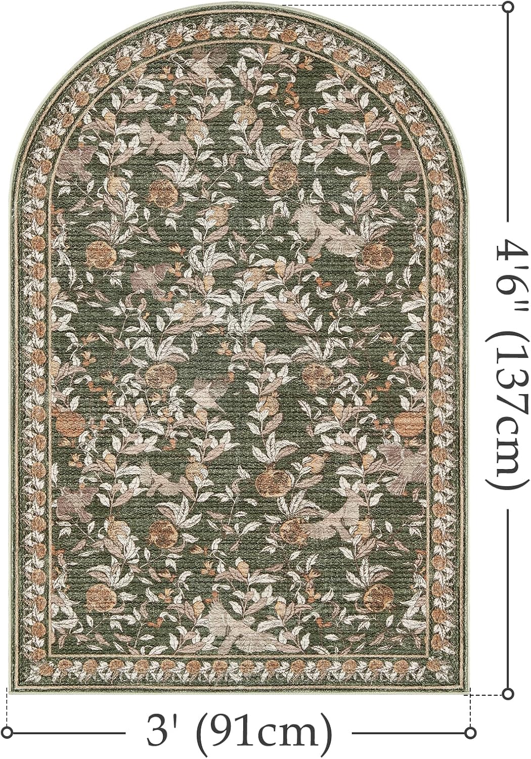 Alfombra área floral verde 3x5 tapete suave antideslizante