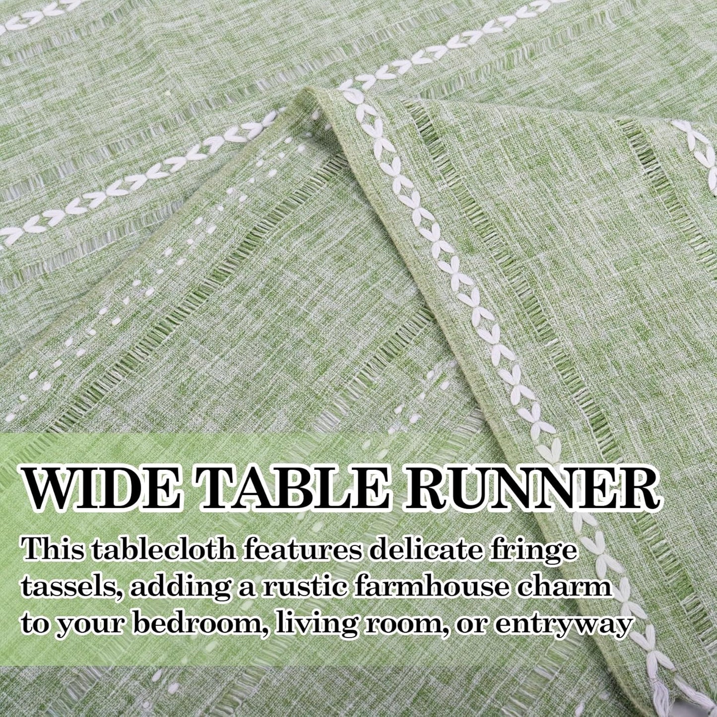 2 Caminos Mesita Noche Borlas Bohemias 13x36pulg Funda Verde Salvia