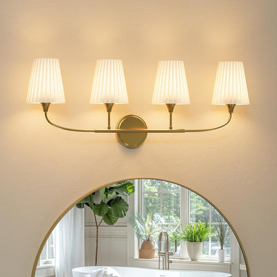 Lámpara baño 4 luces dorada moderna con pantalla tela E26