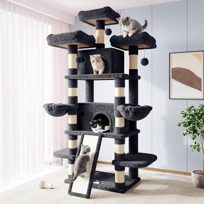 Árbol para gatos XXL 82pulg con condominio gris ahumado