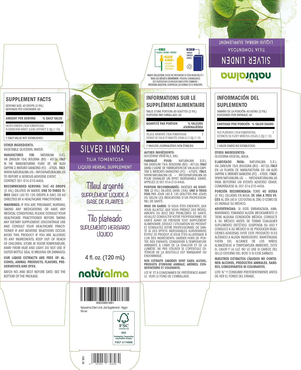 Tintura de hoja de hiedra sin alcohol 4oz vegano