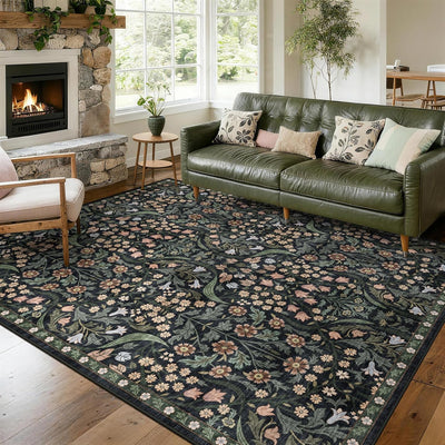 Alfombra lavable sala 8x10ft pelo bajo negro verde marrón