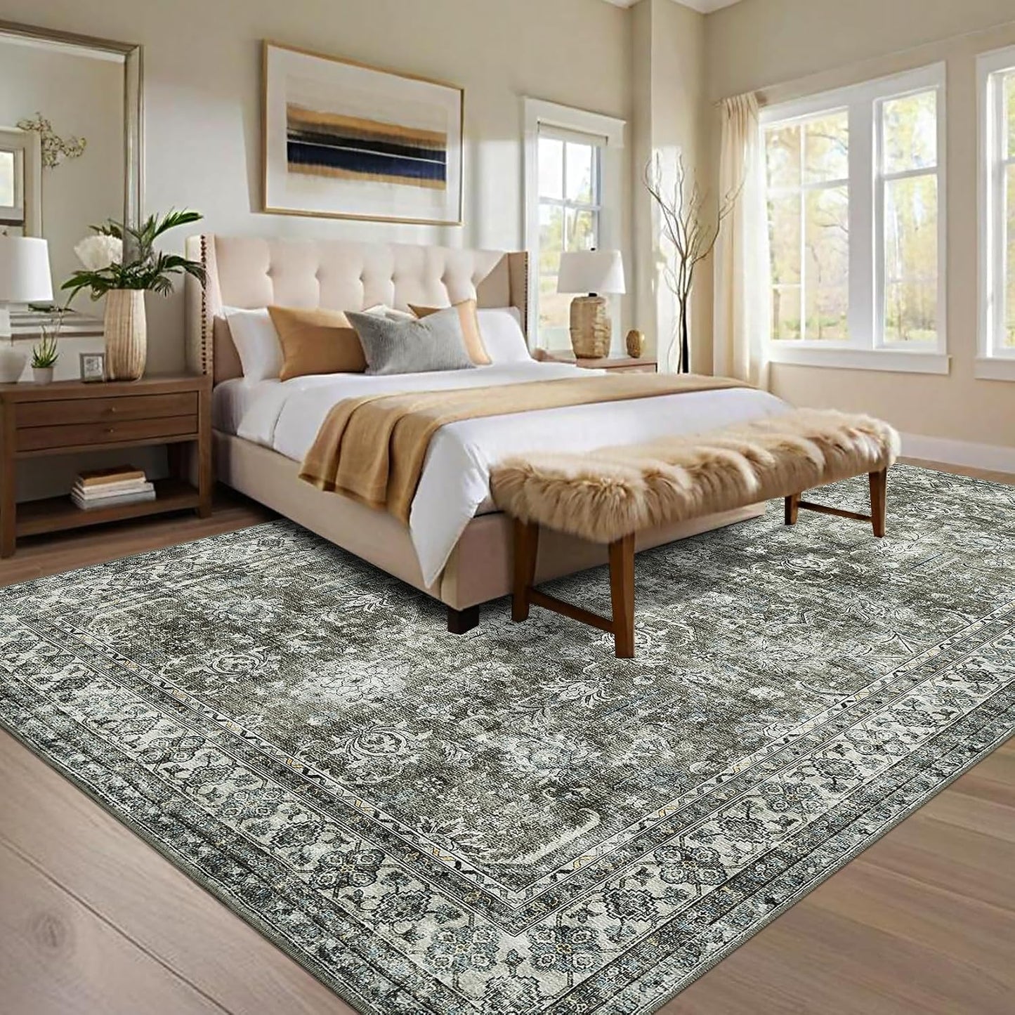 Alfombra comedor 10x13ft vintage lavable resistente manchas